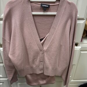 Express Women's Dusty Rose V-Neck Button Cardigan